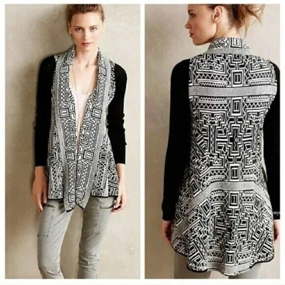 Anthropologie Field Flower Tribal Jacquard Cardigan XS Boho Coastal Aztec